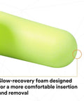 Close-up of an E-A-Rsoft Yellow Neons Disposable Ear Plug, showing slow recovery foam, ideal for work and sleep environments.