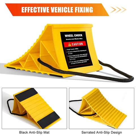 4 Pack Non Slip Wheel Chocks For RVs And Travel Trailers With Rope For Easy Removal Lightweight Plastic Wheel Stoppers
