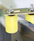 Sliding Gate Guide Roller Set With L Shaped Post Bracket, Includes Two Nylon Rollers In Diameter One And Five Eighths Inch And Length Two Inches, Universal Ball Bearing Gate Guider For Sliding Doors, Gate Support Assembly, Yellow.