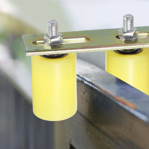 Close-up of Two Set Gate Guide Roller Assembly With Nylon Ball Bearing Rollers and L Shaped Rear Bracket for Sliding Doors