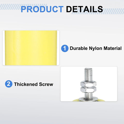 Close-up of yellow durable nylon material and M10 threaded stud from 8 Pcs Slide Gate Guide Roller Set for sliding doors.