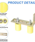 Sliding Gate Guide Roller Set With L Shaped Post Bracket, Includes Two Nylon Rollers In Diameter One And Five Eighths Inch And Length Two Inches, Universal Ball Bearing Gate Guider For Sliding Doors, Gate Support Assembly, Yellow.