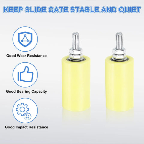 8 Piece Gate Slide Guide Roller Set With 40mm Nylon Rollers And 70mm Length Per Wheel 110mm Overall Assembly Steel Inner Bearing Sealed Ball Bearing Universal Gate Guider For Sliding Doors Yellow