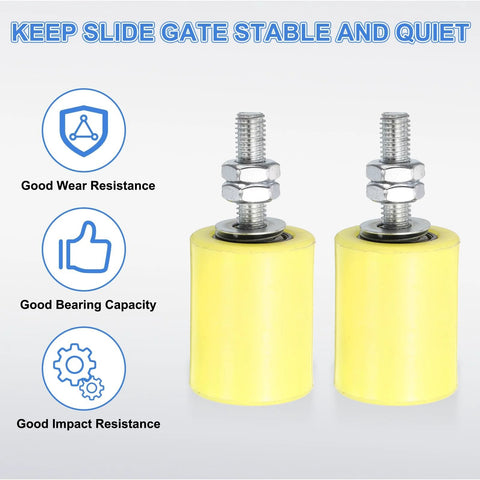 8 Pcs Slide Gate Guide Rollers Set For Sliding Gate Or Door, 1-5/8 Inch Diameter By 2 Inch Length, Nylon Outer Wheel With Steel Inner Bearing