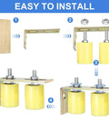 Installation steps for Sliding Gate Guide Roller Set With L Shaped Post Bracket, Includes Two Nylon Rollers In Diameter One And Five Eighths Inch And Length Two Inches, Universal Ball Bearing Gate Guider For Sliding Doors, Gate Support Assembly, Yellow.