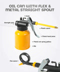 Oil Can Pump Oiler For Automotive Maintenance And Mechanical Repair A Long Flex Spout Squirt Bottle with metal construction.