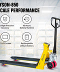 Heavy Duty Pallet Jack With Built In Digital Scale 5500 LB Capacity 27 Inch By 48 Inch Forklift Style Pallet Truck in warehouse