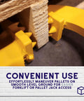 Beefy Heavy Duty Pallet Puller Clamp With 6000 Lb Capacity, shown gripping a wooden pallet, yellow hook visible