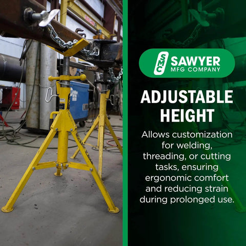 Folding V Head Pipe Stand - Heavy Duty Steel Tripod Welding Jack Stand for Pipe Support, adjustable height side view