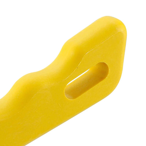 Yellow plastic handle of Wire Scratch Brush 2 Set, Heavy Duty Stainless Steel 11 Inch with Plastic Handle Descaling Welding Dust Bending Hand Tool