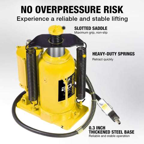 Massive 20 Ton Pneumatic Bottle Jack For Trucks And Autos With Air And Manual Pump, Heavy Duty Auto Shop Jack By Yellow Jacket