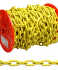 System 3 Grade 30 Low Carbon Steel Proof Coil Chain on Reel Yellow Polycoated 3/16" Trade 0.21" Diameter 100' Length