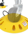 Close-up of yellow Trailer Jack Wheel Dock with rope handle and caster on soft ground for boats, campers, and RVs.