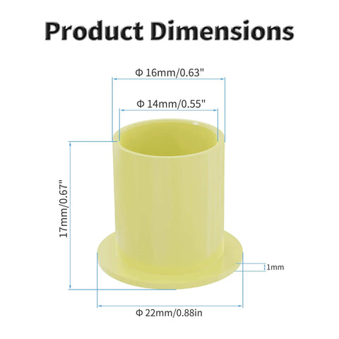4 Pcs POM Flanged Sleeve Bearings 14mm ID 16mm OD 17mm Length With 22mm Flange Oilless Self Lubricating Yellow Bushing Dimensions