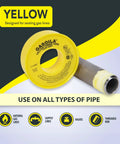 Professional Grade PTFE Thread Seal Tape for Gas Lines with Gasoila, Yellow, shown sealing a threaded pipe for gas systems.