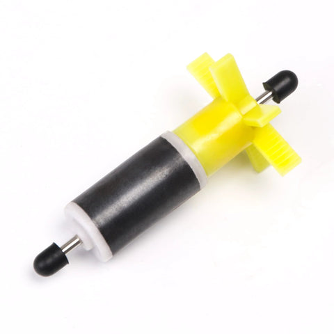 Yellow 16mm Replacement Filter Impeller Rotor Shaft Bearing Pump Rotor with two shaft cores and plastic impellers.