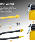 Two Pack Metal Yellow Pump Oil Can with three spouts including flex and metal for precise lubrication in tight gaps