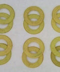 12-Pack Yellow Rubber Seals for 608 Skate Bearings arranged in two rows, showcasing various sizes and shapes.