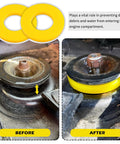 Before and after installation of 2 Pack Silencer Shock Bushings For Shock Absorption And Noise Reduction on car suspension