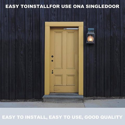 Yellow door with Storm Door Closer,1 Set Screen Door Closer,Pneumatic Door Bracket installed, highlighted by black wall background