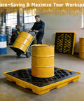 Spill Containment Pallet For One Drum 5 Gallon, Anti Slip Plastic Tray With 24 Inch Square Footprint in industrial setting