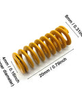 Yellow steel spring from Eight Pack Heated Bed Leveling Springs For Ender 3 Series 3D Printers showing dimensions and details.