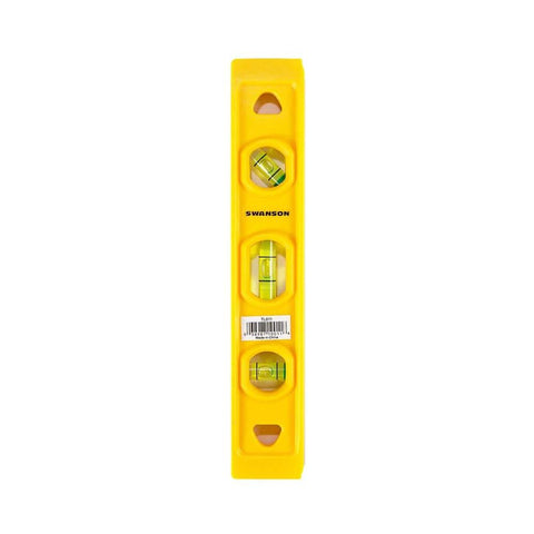 Front view of 9 Inch Speedlite Torpedo Level Yellow Built With High Impact Composite For Tough Jobsite Use Non Conductive Design Makes It A Handy Third Hand For Electricians And Pro DIYers Swanson Tool TL011