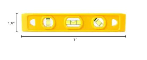 Front view of 9 Inch Speedlite Torpedo Level Yellow Built With High Impact Composite For Tough Jobsite Use Non Conductive Design Makes It A Handy Third Hand For Electricians And Pro DIYers Swanson Tool TL011 showing dimensions.