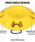 Yellow Trailer Jack Wheel Dock With Rope Handle That Keeps Your Trailer From Wobbling For Single 6 Inch 8 Inch Casters close-up