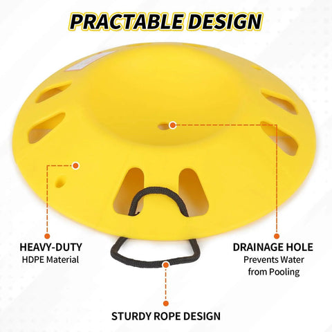 Yellow Trailer Jack Wheel Dock With Rope Handle That Keeps Your Trailer From Wobbling For Single 6 Inch 8 Inch Casters close-up