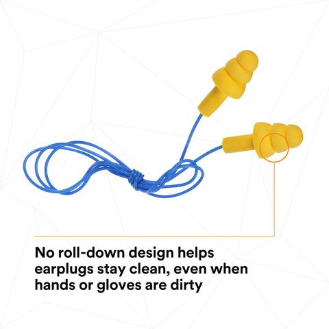E A R UltraFit Corded Ear Plugs Premolded Triple Flange Comfort Fit No Roll Required Soft Washable Reusable Yellow