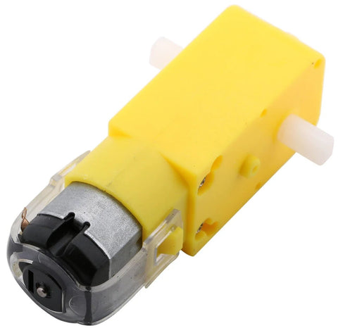 Geared DC Motor 3V To 12V For Four Wheel Drive Toy Cars And Robotics DIY Kit in yellow casing, close-up view