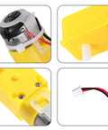 Close-up of yellow TT motor with wires from FlexiRover Arduino Building Kit With Customizable Robot Car Chassis And Four TT Motors
