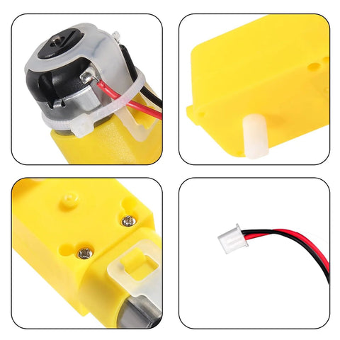 Close-up of yellow TT motor with wires from FlexiRover Arduino Building Kit With Customizable Robot Car Chassis And Four TT Motors