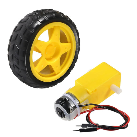 Two Sets DC Gearbox TT Motors With 200 RPM Output at 3 to 6 V and 1 to 48 Gear Reduction, includes wheel and wire connectors