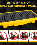 Two Drum Spill Containment Pallet With Drain For Heavy Duty Drum Storage In Garage Basement And Warehouse, 26 X 14 X 4.7 Inch
