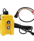 4 Wire Dump Trailer Remote Control Switch 12V DC Up Down Momentary Dual Button Control For Double Acting Hydraulic Pump Power Unit Ideal For Truck Lift Gates Cranes And Wreckers MG018 4W with yellow ABS casing and wiring.