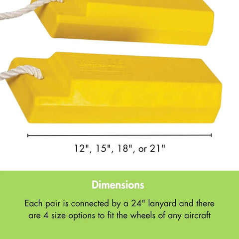 18 Inch Airplane Wheel Chocks For Small To Mid Sized Aircraft, Roped Pair For Polished Hangar Floors, Durable Lightweight Urethane, Yellow AC3518 RP P By Checkers