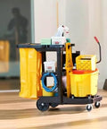 Heavy Duty 24 Gallon Front Zippered Vinyl Replacement Bag For Industrial Janitorial Carts Yellow Waste Linen And Trash Collection Durable Front Loading Bag For Commercial Cleaning Compatible With Rubbermaid Commercial Carts on a cleaning cart