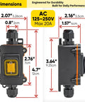 Built To Last Waterproof Inline Rocker Switch Box For Automotive And Equipment 110 To 250V 20A Lighted Controller dimensions