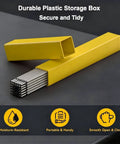 Stable Arc E6013 Welding Rods Three Thirty Second Inch, 60 Pack Carbon Steel in yellow storage box on gray surface.