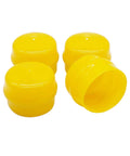 Yellow wheel bearing cap dust cover 4 pack M143338 for John Deere L LA LT LX D and X series, protects wheel bearings, flexible, soft install
