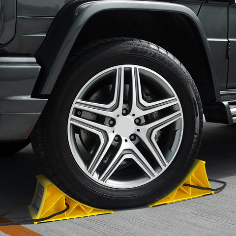 4 Pack Non Slip Wheel Chocks For RVs And Travel Trailers With Rope For Easy Removal Lightweight Plastic Wheel Stoppers