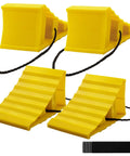 4 Pack Heavy Duty Non Slip Wheel Chocks With Rope For Camper RV Trailer And Trucks Yellow Plastic Wheel Stoppers Block With 16 Anti Slip Pads, Stackable Design For Easy Storage And Maximum Wheel Security