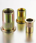 200 Pcs Rivet Nuts One Quarter Twenty UNC Yellow Zinc Plated Flat Head Rivnut With Knurled Body For Sheet Metal Carbon Steel