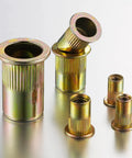 200 Pcs Rivet Nuts One Quarter Twenty UNC Yellow Zinc Plated Flat Head Rivnut With Knurled Body For Sheet Metal