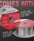 All In One Flux Core MIG Welder Bundle With Auto Darkening Helmet includes E71T-GS gasless flux core wire 1 lb .030 .035
