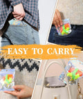 Yo-Yo Bearing Replacement Kit with 10 Ball & 8 Ball Bearings pictured in easy-to-carry packages in pockets and a handbag