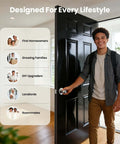 Young man holding a door with a Keyed Entry Door Knob With Quick Exit Thumbturn For Bedroom And Office Security, suitable for various lifestyles.