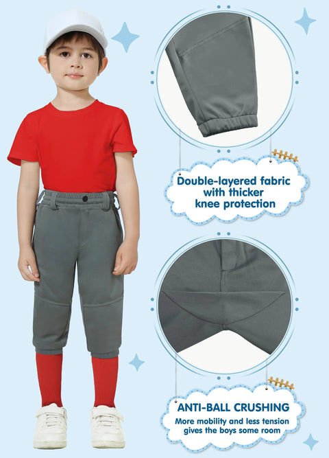 Youth Knicker Baseball Pants For Kids And Toddlers Boys And Girls Dark Grey Knee Length Practice Pants With Belt Loops And Elastic Hem